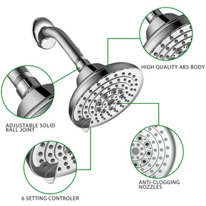 English Elm 6 High-Pressure Shower Head 5" Rain Fixed Ceiling-Mount with 6 Spray Modes, Anti-Clog Nozzles, Easy Install, Low-Flow Performance Chrome T3177P277453