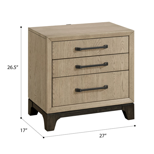 English Elm Wallace & Bay - Brown 3-Drawer Nightstand with USB Ports, Felt-Lined Top Drawer, Spacious Storage, Versatile Style B2709P406266