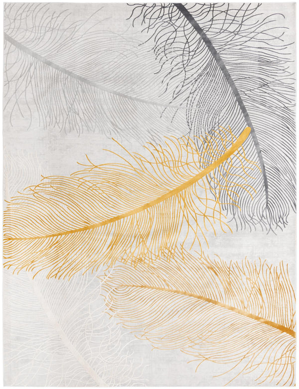 Unique Loom Finsbury Camilla Machine Made Botanical Rug Yellow Gray, Ivory 9' 0" x 12' 2"
