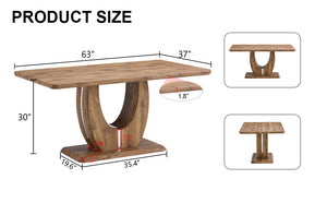 English Elm Modern Wood Grain Mdf Dining Table with Steel Accent Legs for Kitchen or Office W1512S00193