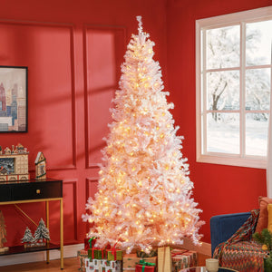 English Elm Homcom 7.5' Pink Prelit Douglas Fir Christmas Tree With 500 Warm White Leds & 1346 Tips For Holidays W2225P249692