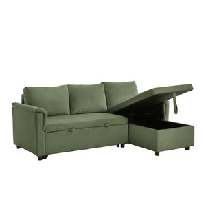 English Elm Loveseat Sectional Sleeper Sofa with Corduroy Tufted Upholstery Storage Chaise Reclining Green W2186S00014
