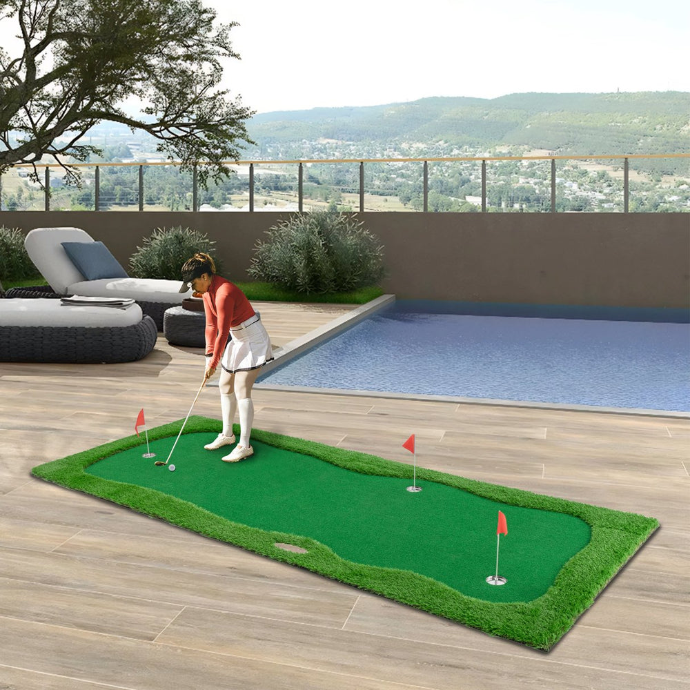English Elm 12x5 Ft Putting Green Mat Pp Turf with Three Holes Flags for Indoor Outdoor Practice W1422P289867