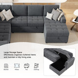 English Elm 107.5" U-Shaped Sofa Sectional Sofa Pull-Out Sofa Bed With A Storage Chaise Lounge, Charging Devices For Living Room, Gray