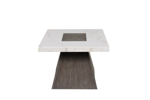 English Elm Contemporary Square Coffee Table With Luxurious White Marble Top & Dark Walnut Tapered Base, 48" B2741S00436