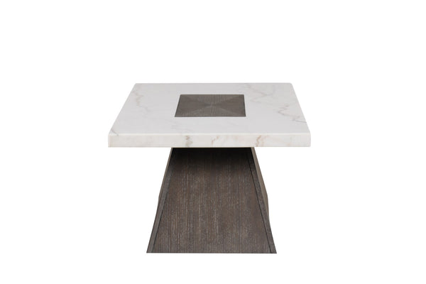 English Elm Contemporary Square Coffee Table With Luxurious White Marble Top & Dark Walnut Tapered Base, 48" B2741S00436