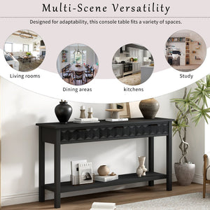 English Elm U_Style 60'' Modern Console Table With Honeycomb-Patterned Drawers, Solid Fir Legs For Versatile Storage N711P230811B-GIGA