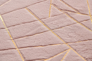 English Elm Luxury Dust Pink Geometric Abstract Area Rug - Plush Faux Fur With Gold Accents, Machine Washable B030P233696
