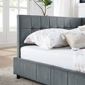 English Elm Queen Size Upholstered Tufted Bed Frame - Stylish Velvet Sofa Bed With Backrest & Armrests, Grey W487S00283-GIGA