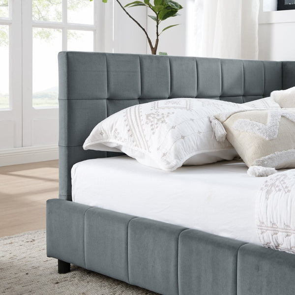 English Elm Queen Size Upholstered Tufted Bed Frame - Stylish Velvet Sofa Bed With Backrest & Armrests, Grey W487S00283-GIGA
