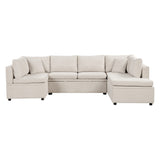 English Elm 117.3" Oversized Sectional Sofa U- Shaped Sofa Couch Pull-Out Sofa Bed With Two Throw Pillows For Living Room, Beige