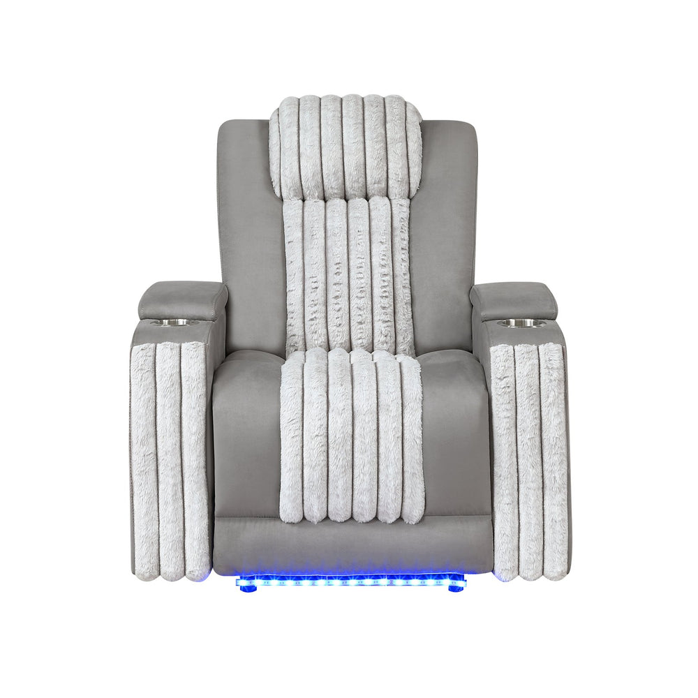English Elm Duran Power Recliner with Led Lighting Usb Charging and Adjustable Headrest Support Grey B201P412681