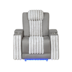 English Elm Duran Power Recliner with Led Lighting Usb Charging and Adjustable Headrest Support Grey B201P412681