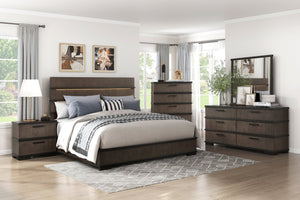 English Elm Two-Tone Modern-Industrial Nightstand with 2 Drawers, Brown-Gray Oak Veneer & Black Hardware, 28" x17" x27" B011P242817