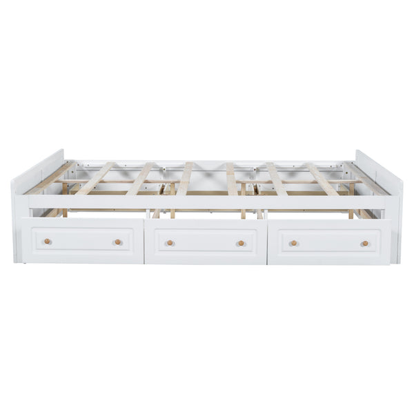 English Elm Wood Queen Size Platform Bed Frame with 6 Drawers for Storage, Sturdy Pine/MDF Slat System, 500lb Capacity White N709P241723K