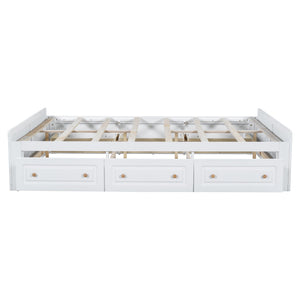 English Elm Wood Queen Platform Bed Solid Pine Frame Six Storage Drawers No Box Spring Needed White N709P241723K-1