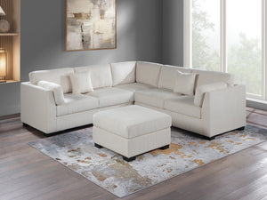 English Elm L-Sectional Corduroy 4-Piece L-Shaped Sectional Sofa Set with Ottoman, Plush Back Cushions & Throw Pillows Beige 34 L x 26 W x 46 H B011S01770