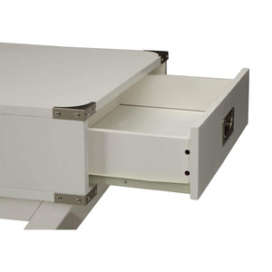 English Elm Side Table featuring Metal Corner Strapping and Flush Mount Drawer Pull for Stylish Accent Décor and Functionality White B016P310488