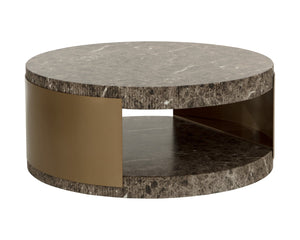 Sunpan CAVETTE Coffee Table - Elegant Dark Emperador Marble Look with Brass Frame for Modern Living Rooms 112634