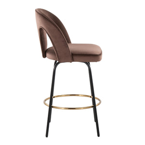 English Elm Fixed-height Swivel Counterstools with White Upholstery Gold Footrest Set of 2 Espresso B202S01791