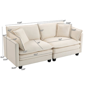 English Elm Modern Chenille Sectional Sofa with Chaise Lounge Solid Wood Frame Living Room Seating Antique White W2530P463105