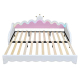 English Elm Twin Extending Daybed With Led Lights, Modern Upholstered Princess Daybed With Crown Headboard,White