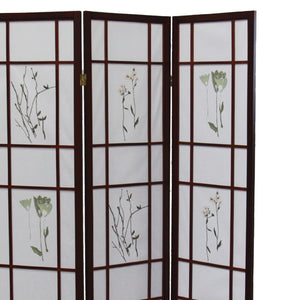 English Elm 70" Elegant 3-Panel Shoji Room Divider In Cherry Finish – Traditional Privacy Screen With Floral Design B072115968