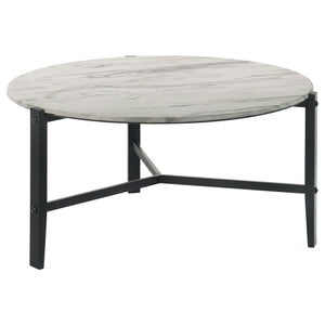 English Elm Tandi Round White Faux Marble Coffee Table with Sleek Metal Legs, Modern Elegant Low-Profile Design B062P344950