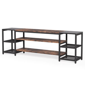 English Elm Media Console Industrial Tv Stand with Rustic Wood Tone Finish and Black Metal Frame T3971P452571
