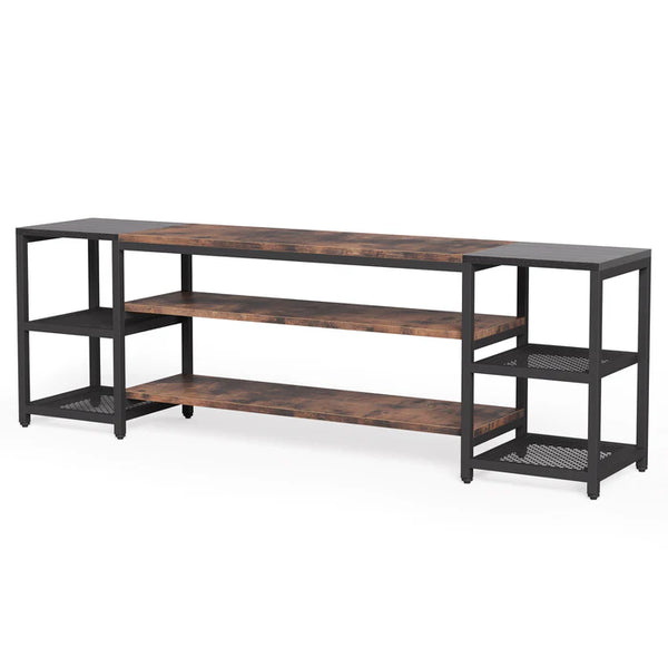 English Elm Media Console Industrial Tv Stand with Rustic Wood Tone Finish and Black Metal Frame T3971P452571