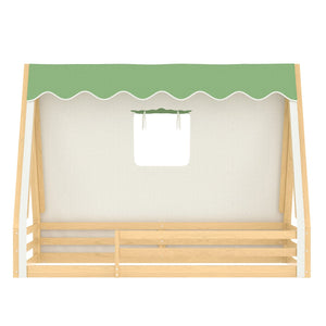 English Elm Twin Montessori Floor Bed Solid Pine Teepee Frame with Guardrails and Canopy Light W1580P369466