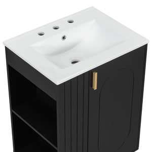 English Elm Christopher Knight Home® - 24" Retro Bathroom Vanity with Ceramic Sink, Solid Wood Frame, Soft-Close Door, Ample Storage Black N759P293645B