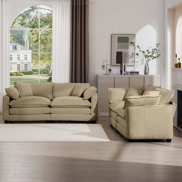 English Elm Modern Two-Piece Fabric Sofa Set - Stylish Tan Corduroy 2-Seater Design With Cloud-Like Comfort! W714S00792
