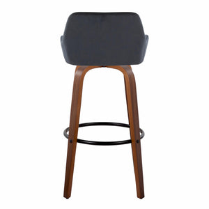 English Elm Daniella 30" Modern Barstool Set Of 2 With Swivel, Black Velvet, Walnut Wood & Metal Footrest B202S00560