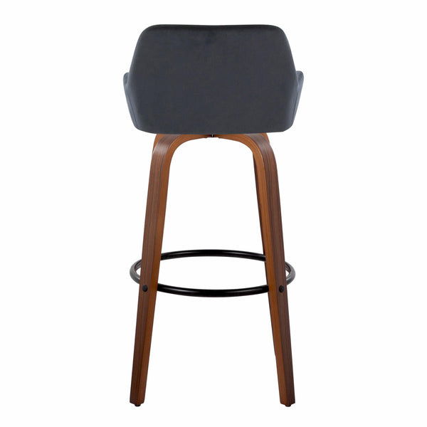 English Elm Daniella 30" Modern Barstool Set Of 2 With Swivel, Black Velvet, Walnut Wood & Metal Footrest B202S00560
