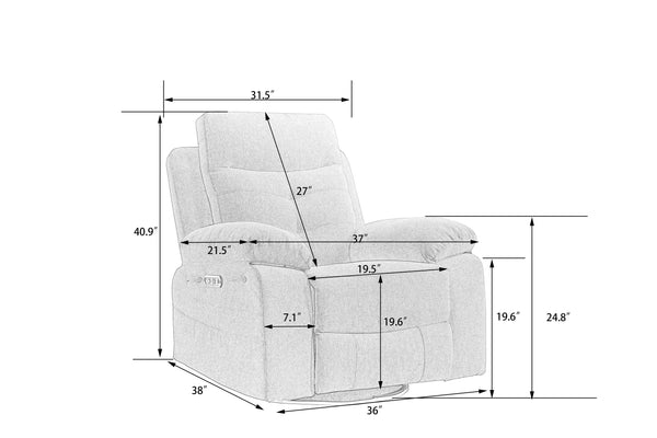 English Elm Power Recliner Glider Chair with Bluetooth Speaker, 270° Swivel, LED Light, USB & Type-C Ports, Storage Pockets, Button Controls W1203P173383