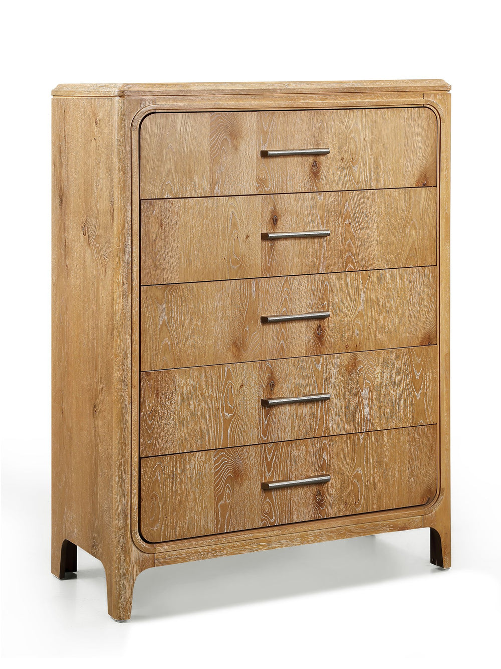 English Elm 1pc Five-Drawer Wood Chest 38"W x 18"D x 52"H – Elegant Bedroom Storage with Metal Hardware and Smooth Finish Natural Wood+Brown 41 L x 21 W x 55 H B2741P346380