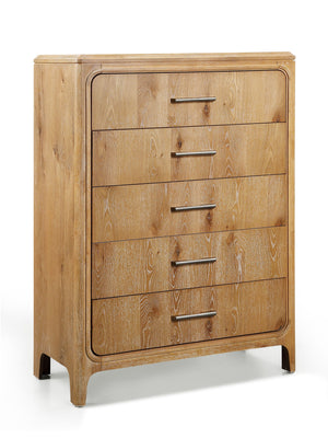 English Elm 1pc Five-Drawer Wood Chest 38"W x 18"D x 52"H – Elegant Bedroom Storage with Metal Hardware and Smooth Finish Natural Wood+Brown 41 L x 21 W x 55 H B2741P346380