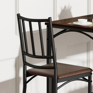 English Elm Dining Set for Four with Steel Frame Chairs and Particleboard Top Industrial Kitchen Walnut W1162P430310