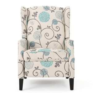 English Elm Christopher Knight Home® - Pushback Recliner Chair with Nailhead Trim and Wingback Design, Plush Fabric Comfort for Living Rooms White+Multi 60760.00