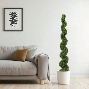 English Elm 6ft Faux Spiral Topiary Trees Uv Resistant Potted Boxwood Set for Porch or Patio W2945P379269
