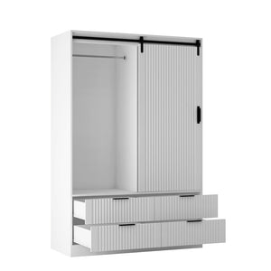 English Elm Tall Bedroom Armoire - Stylish Storage Cabinet With Barn Doors, Hanging Rod, Drawers & Shelves, White W1321S00013-GIGA