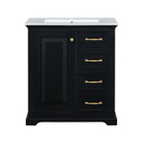 English Elm 30" Bathroom Vanity With Sink, One Package, Black Bathroom Cabinet With Drawers, Solid Frame and Mdf Board