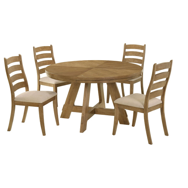 English Elm Kent Round Oak Veneer Farmhouse Dining Set with Ladderback Chairs Seats Four B062S01726