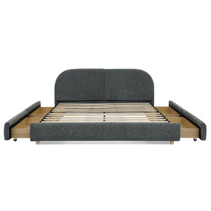 English Elm Queen Platform Bed Curved Headboard Circle Yarn Fabric with Four Wheeled Storage Drawers Dark Gray W487S00479