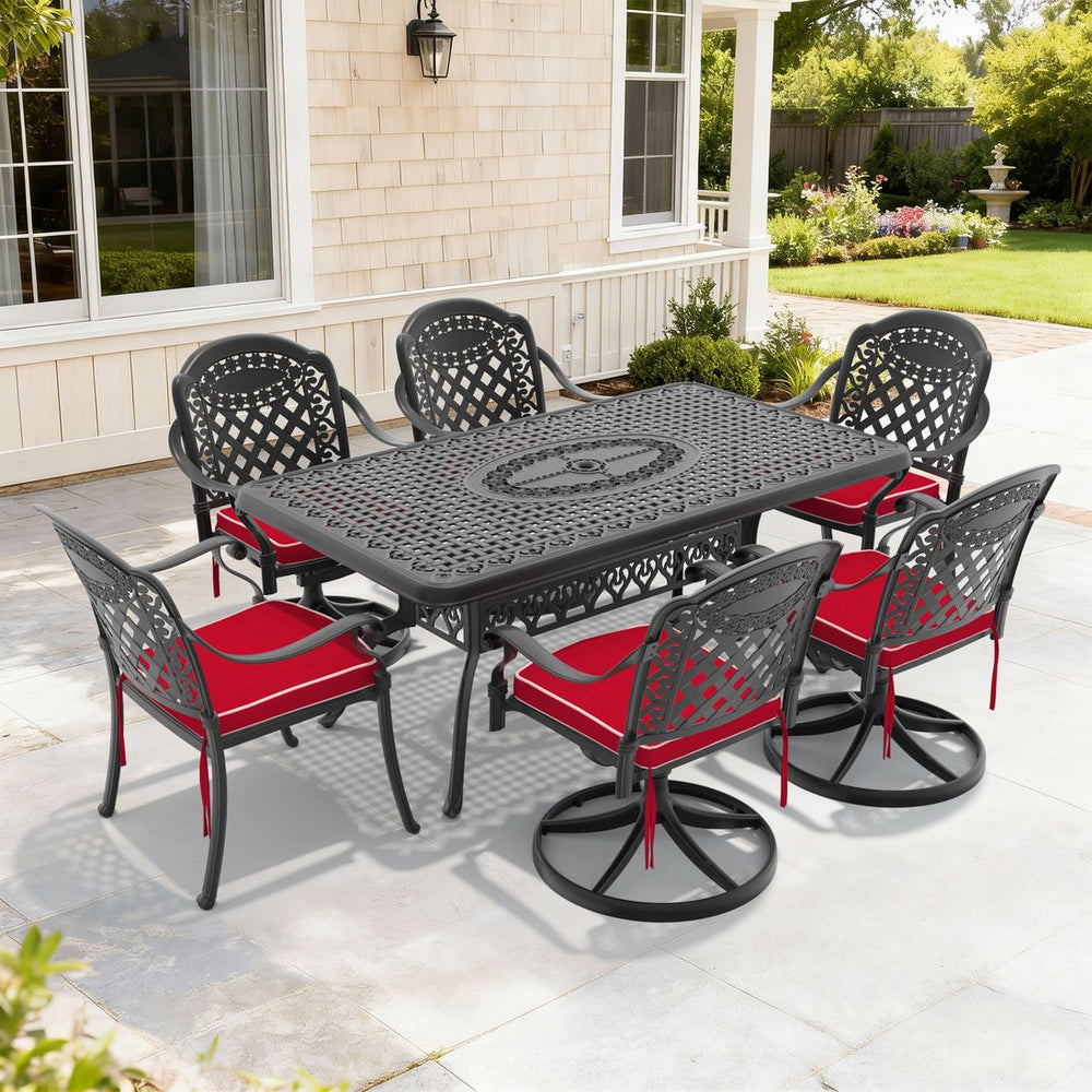 English Elm 7-piece Cast Aluminum Outdoor Dining Set with Swivel Chairs and Powder Coated Frame W1710S00373