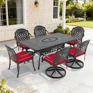English Elm 7-piece Cast Aluminum Outdoor Dining Set with Swivel Chairs and Powder Coated Frame W1710S00373