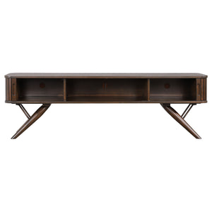 English Elm Stewart Walnut TV Stand with Sliding Door Fronts, Mid-Century Console Table, Cord-Managed Shelf, Ribbed Detail B062P354057