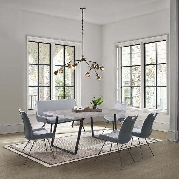 English Elm Palindra 6-Piece Industrial Dining Set With Upholstered Chairs & Versatile Bench For Modern Homes B2736S00005-GIGA