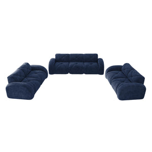 English Elm 3 Piece Velvet Cloud Sofa Set Tufted Plush Living Room Modular Seating Collection Blue W714S01645